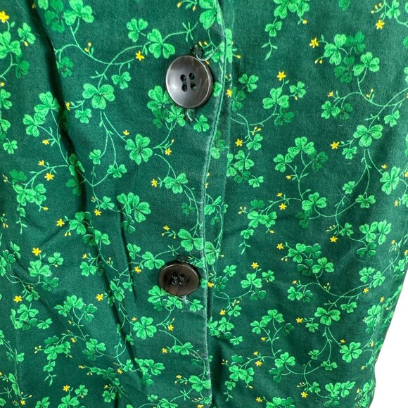 Green Shamrock Print Cotton Button-Up Vest Medium - Picture 7 of 7